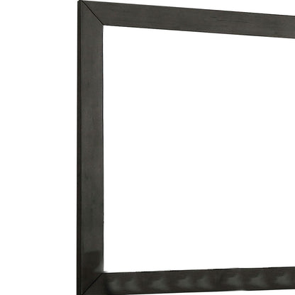 Benjara 39 Inch Mirror With Rectangular Wooden Frame, Dark Gray