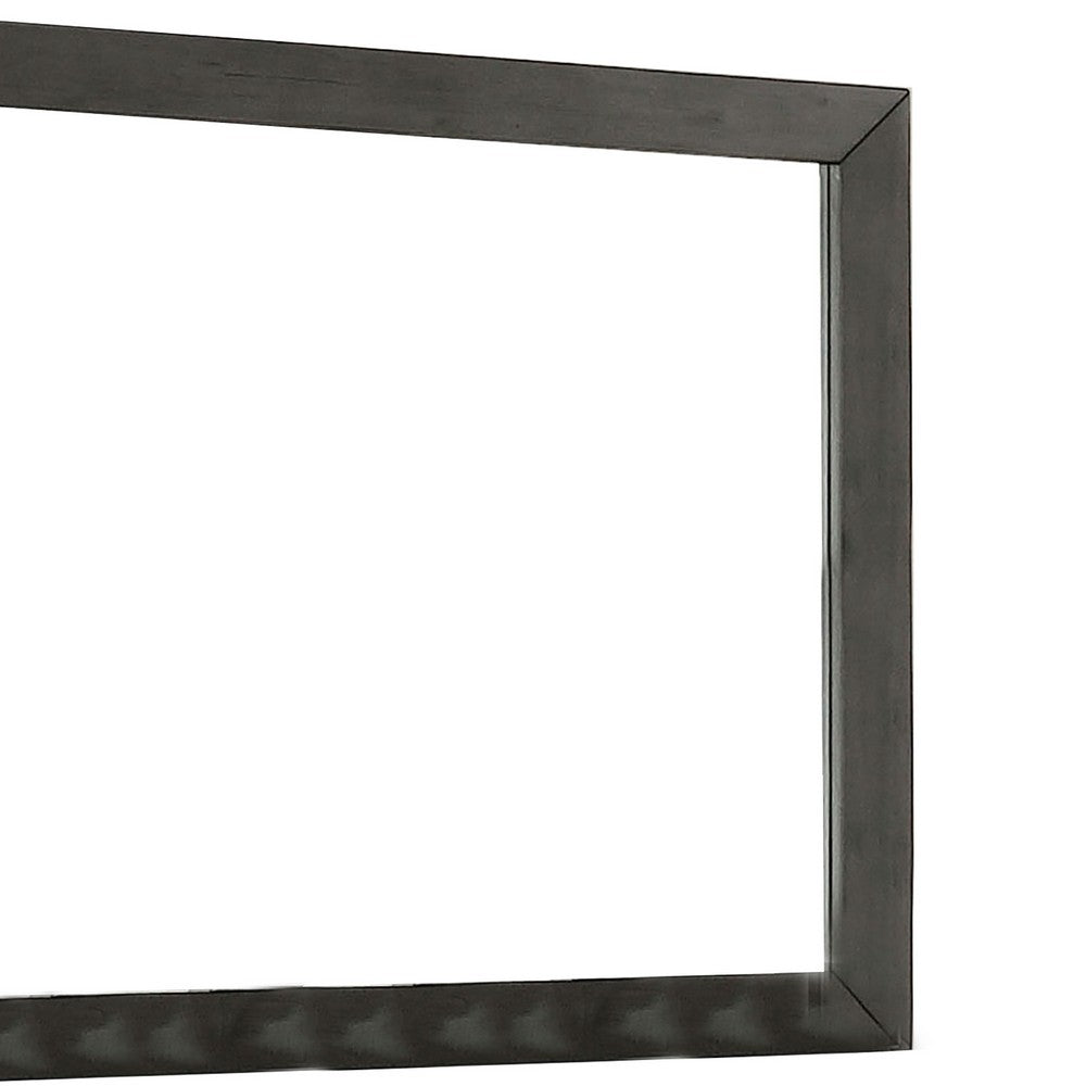 Benjara 39 Inch Mirror With Rectangular Wooden Frame, Dark Gray