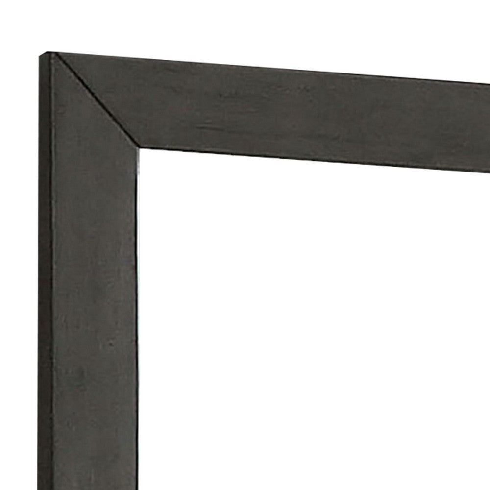 Benjara 39 Inch Mirror With Rectangular Wooden Frame, Dark Gray