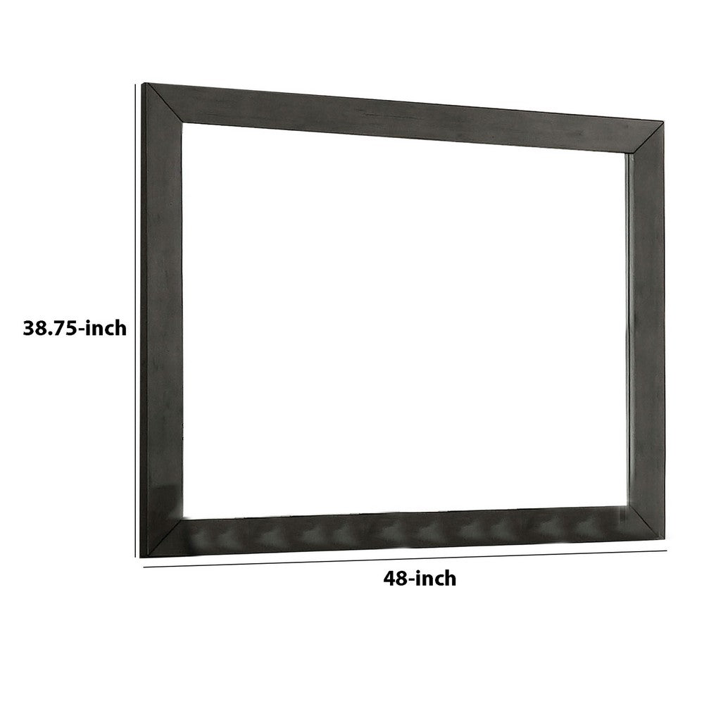 Benjara 39 Inch Mirror With Rectangular Wooden Frame, Dark Gray