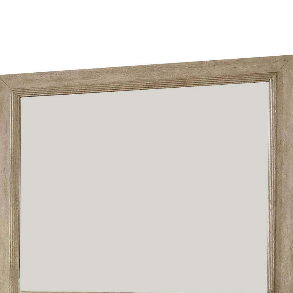 Benjara 36 Inch Wooden Frame Mirror With Molded Details, Brown