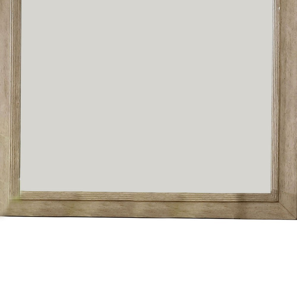 Benjara 36 Inch Wooden Frame Mirror With Molded Details, Brown