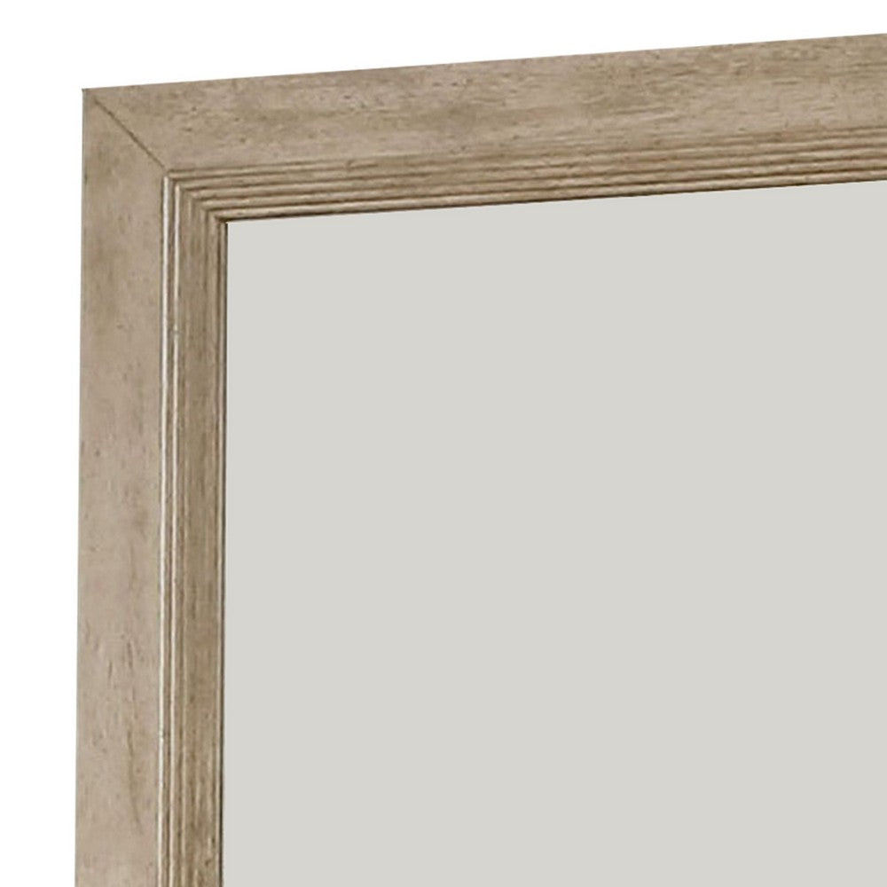 Benjara 36 Inch Wooden Frame Mirror With Molded Details, Brown