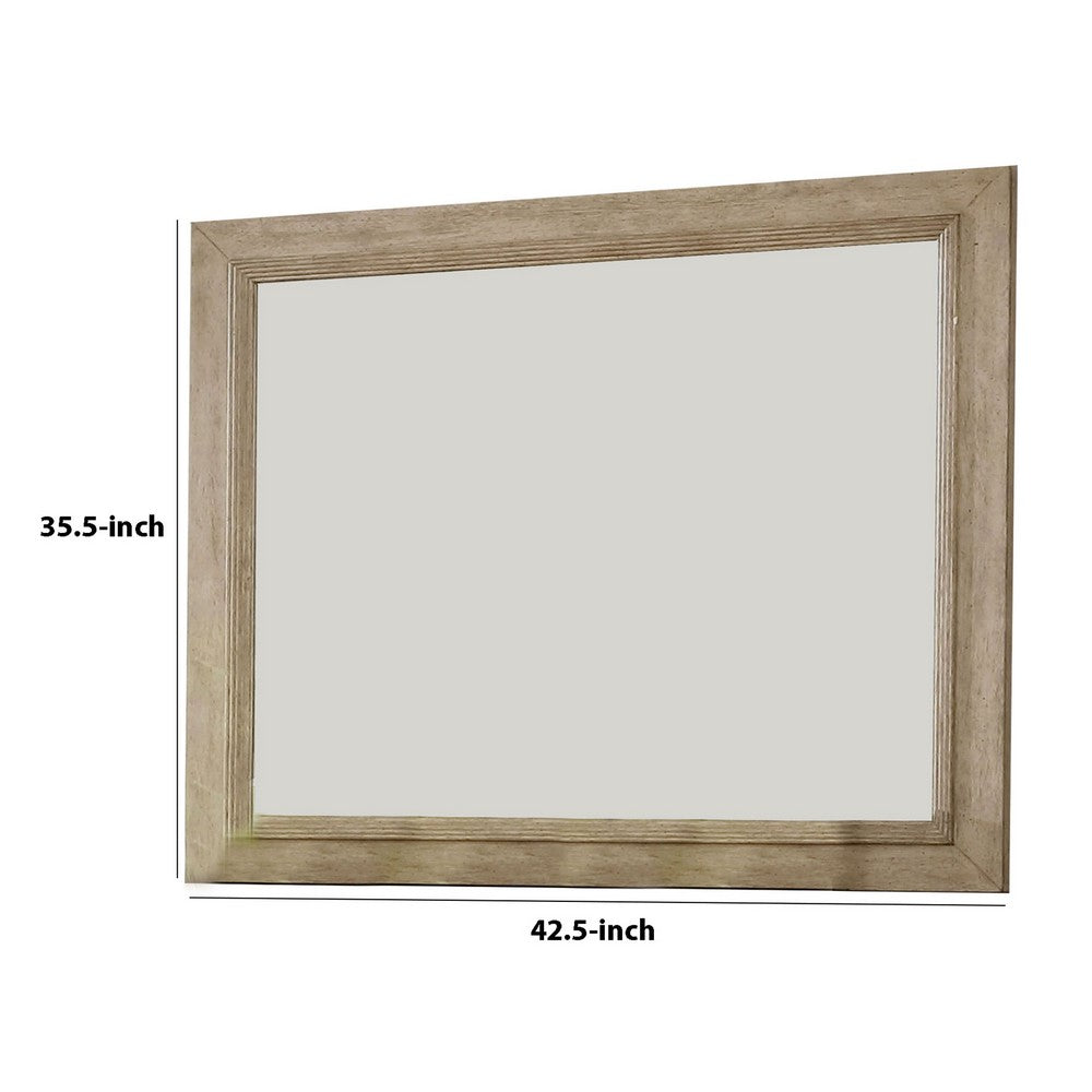 Benjara 36 Inch Wooden Frame Mirror With Molded Details, Brown