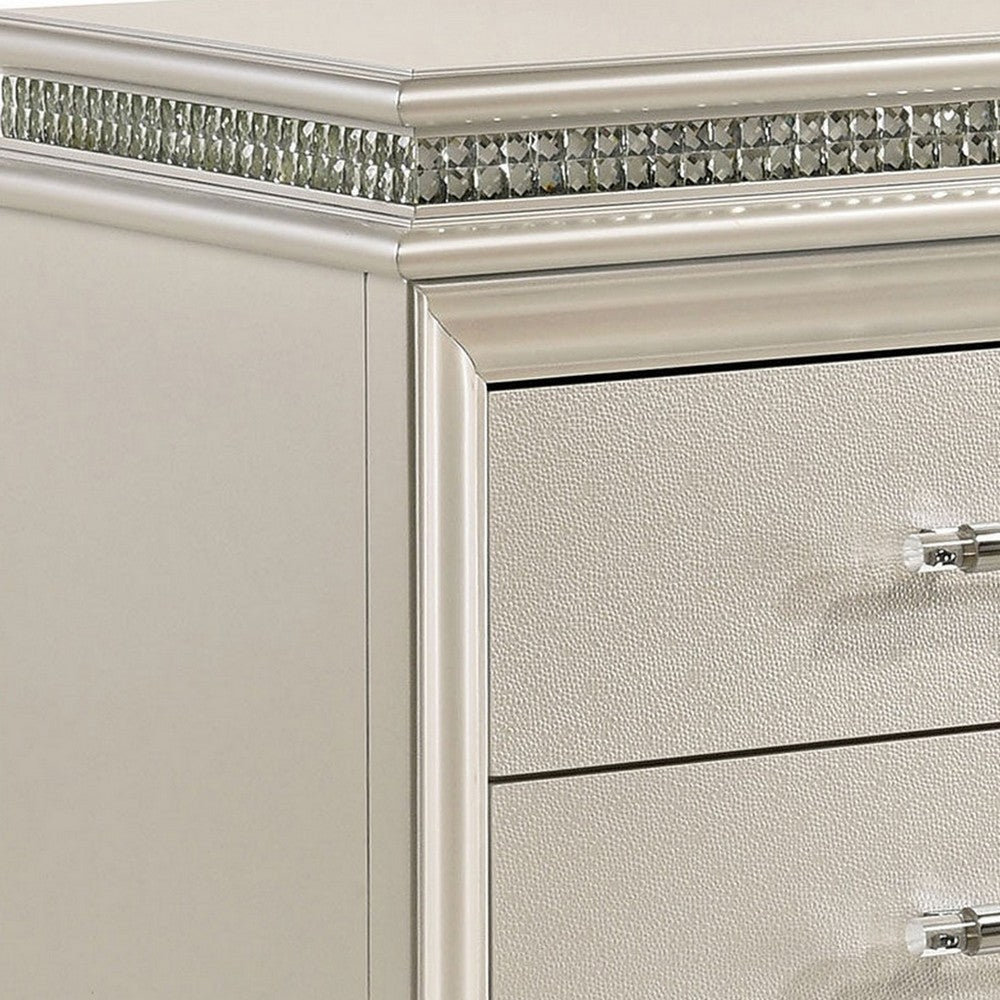 Benjara 2 Drawer Nightstand With Acrylic Feet And Crystal Accents, Silver