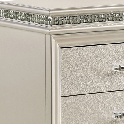 Benjara 2 Drawer Nightstand With Acrylic Feet And Crystal Accents, Silver