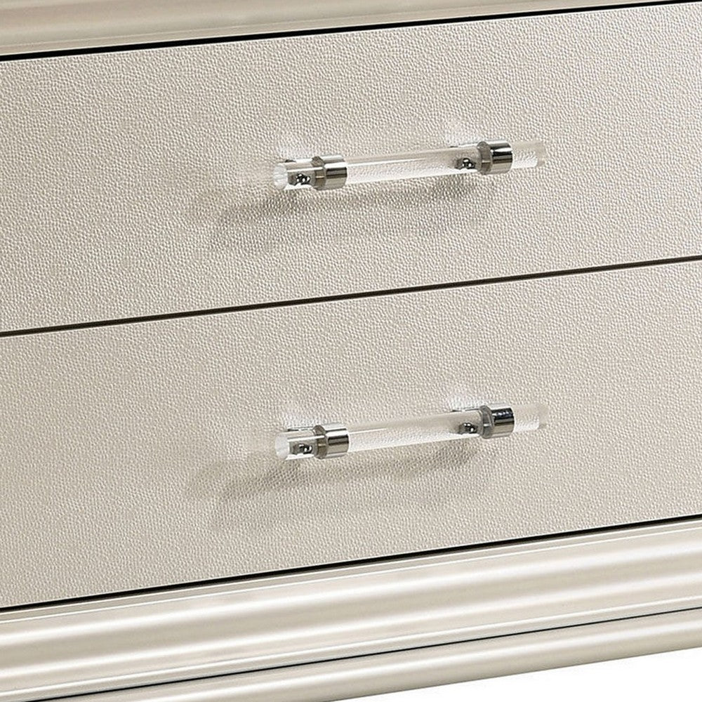 Benjara 2 Drawer Nightstand With Acrylic Feet And Crystal Accents, Silver