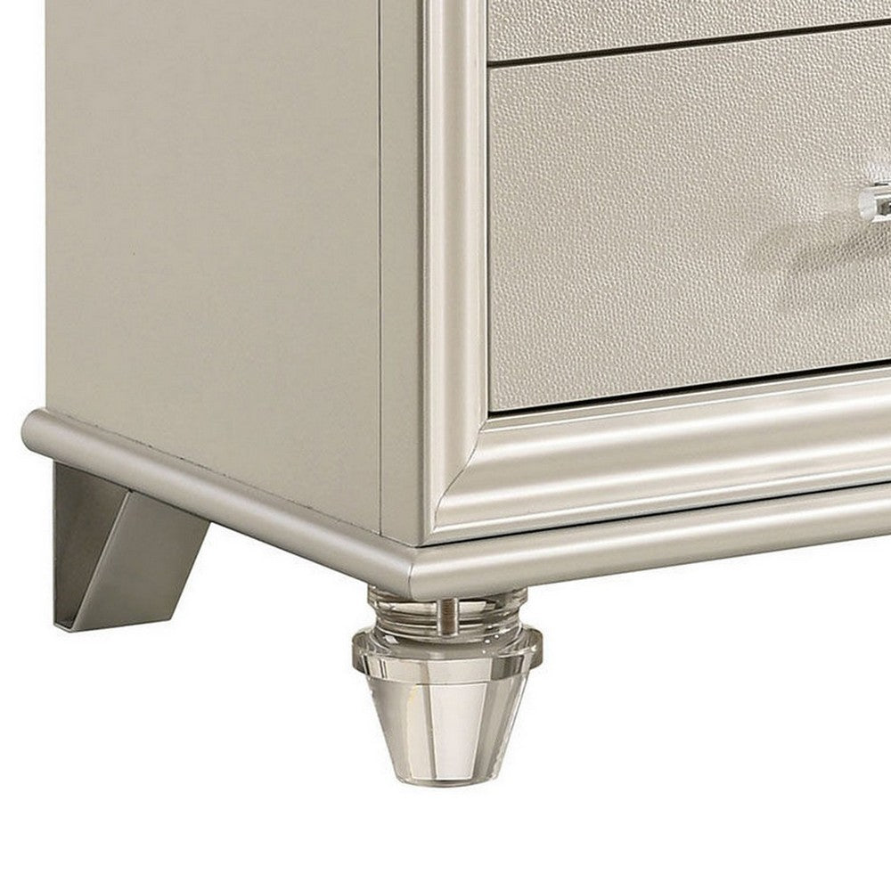 Benjara 2 Drawer Nightstand With Acrylic Feet And Crystal Accents, Silver
