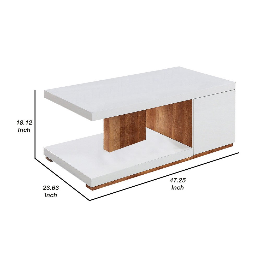Benjara Replicated Wooden Base Coffee Table With 1 Open Shelf, White And Brown
