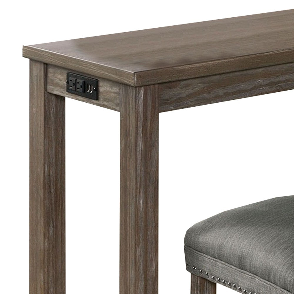 Benjara 4 Piece Wooden Counter Height Table With Fabric Padded Stool, Brown