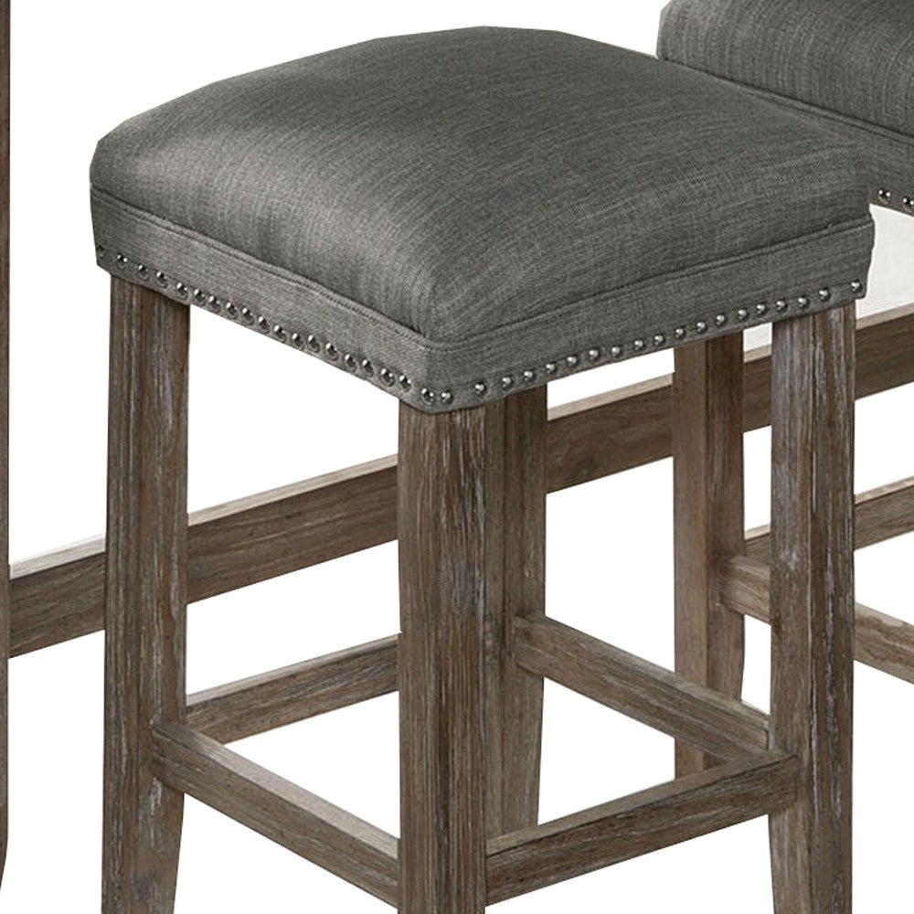 Benjara 4 Piece Wooden Counter Height Table With Fabric Padded Stool, Brown