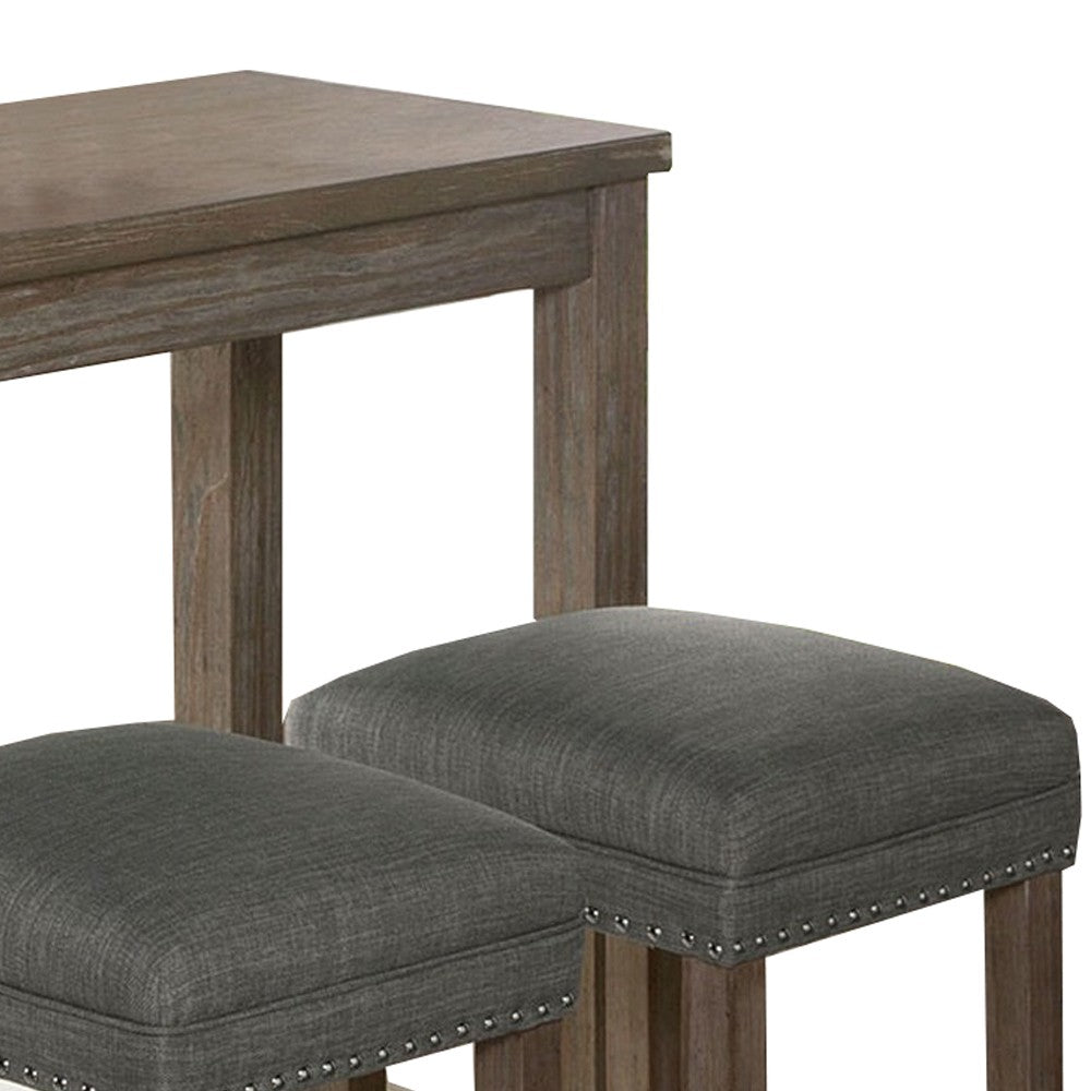Benjara 4 Piece Wooden Counter Height Table With Fabric Padded Stool, Brown