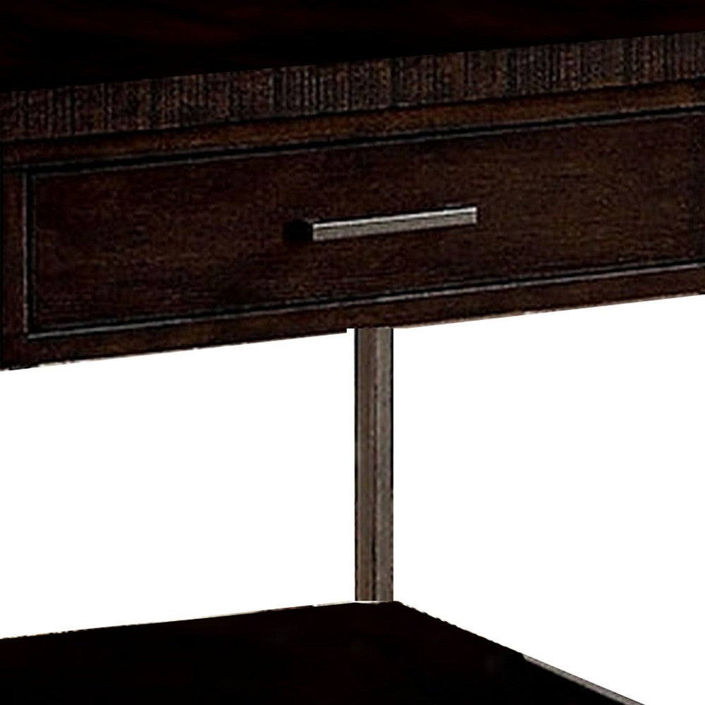 Benjara 1 Drawer Wooden End Table With Metal Frame, Brown