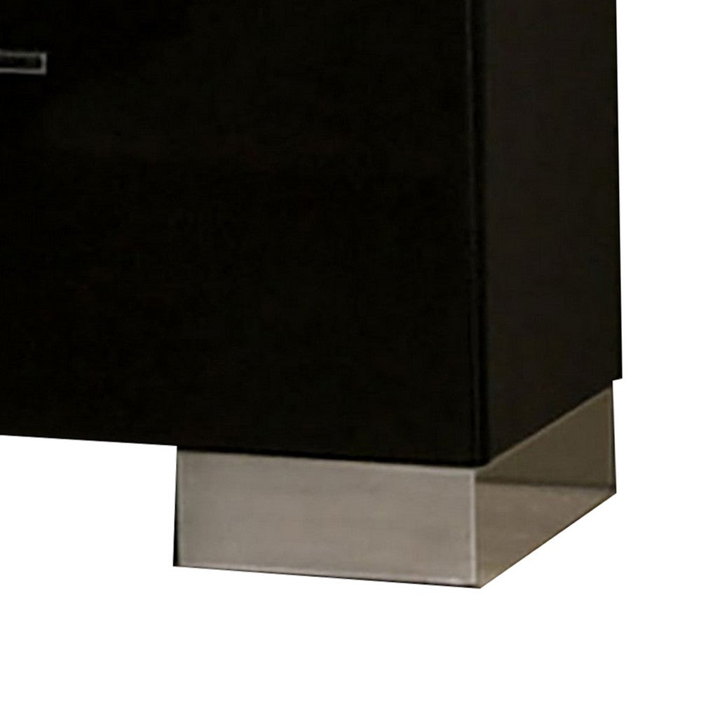Benjara Two Drawer Nightstand With Usb Charger And Bar Handle Pulls, Black