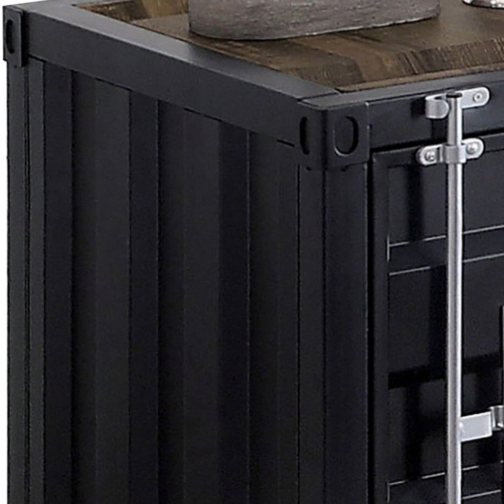 Benjara Industrial Style End Table With Sliding Door Storage, Black