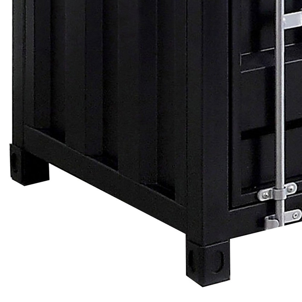 Benjara Industrial Style End Table With Sliding Door Storage, Black