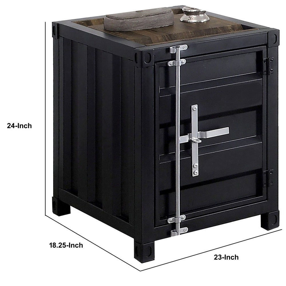 Benjara Industrial Style End Table With Sliding Door Storage, Black