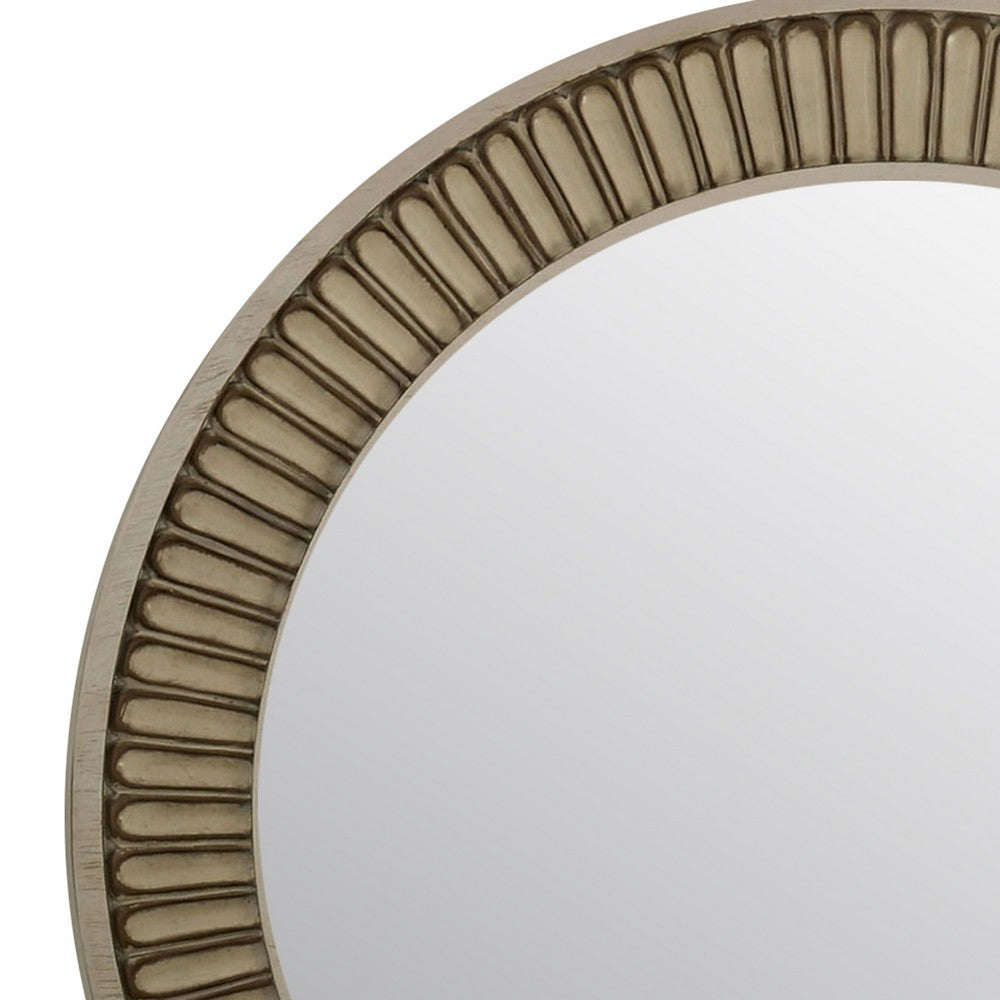 Benjara Traditional Style Round Mirror With Decorative Trim Edges, White