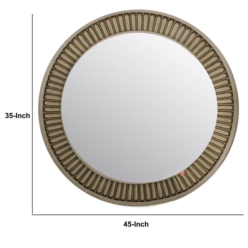 Benjara Traditional Style Round Mirror With Decorative Trim Edges, White