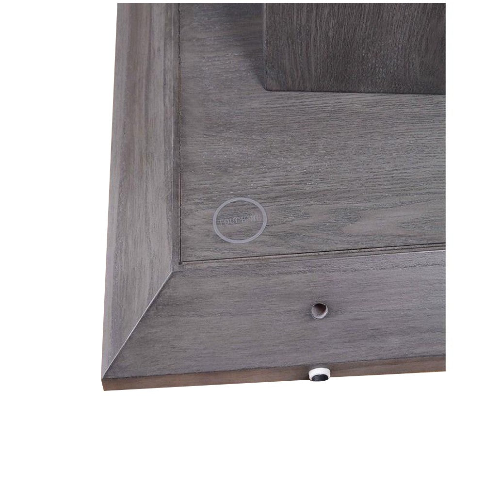 Benjara Glass Top End Table With Wooden Pedestal Base, Gray