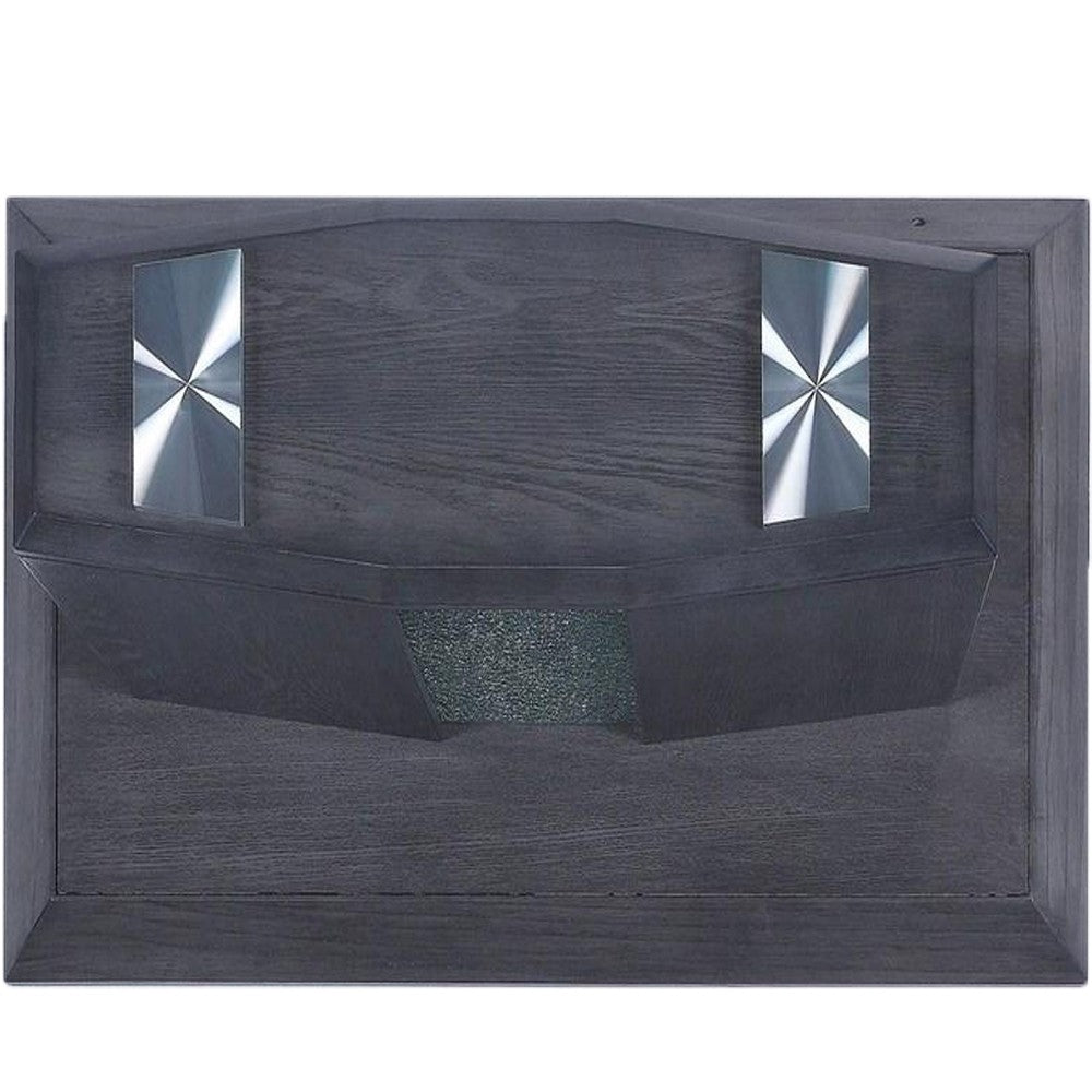 Benjara Glass Top End Table With Wooden Pedestal Base, Gray
