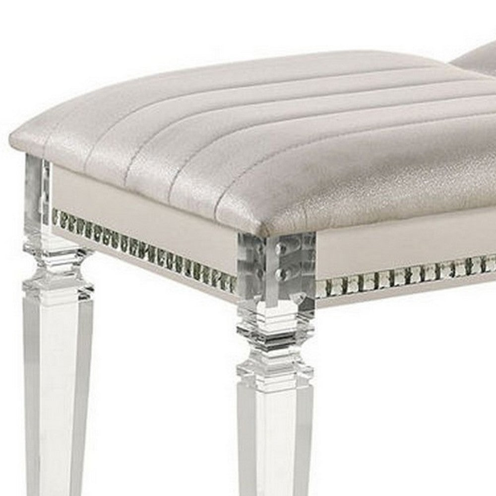 Benjara Tufted Leatherette Seater Wooden Bench With Mirror Accents, White