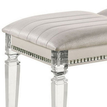Benjara Tufted Leatherette Seater Wooden Bench With Mirror Accents, White