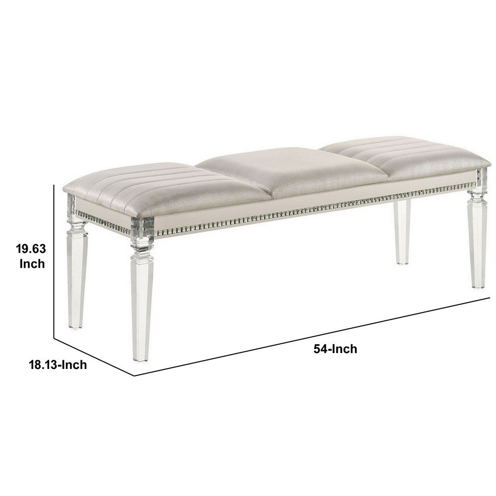 Benjara Tufted Leatherette Seater Wooden Bench With Mirror Accents, White