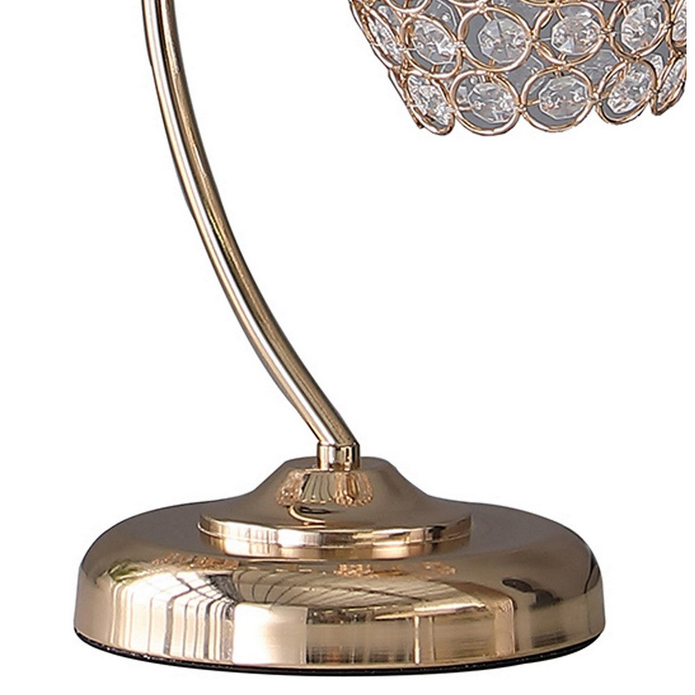 Benjara Floral Tree Design Metal Table Lamp With Dome Shade And Crystals, Gold