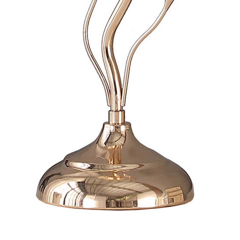Benjara Metal Table Lamp With Floral Shade And Acrylic Crystals, Gold