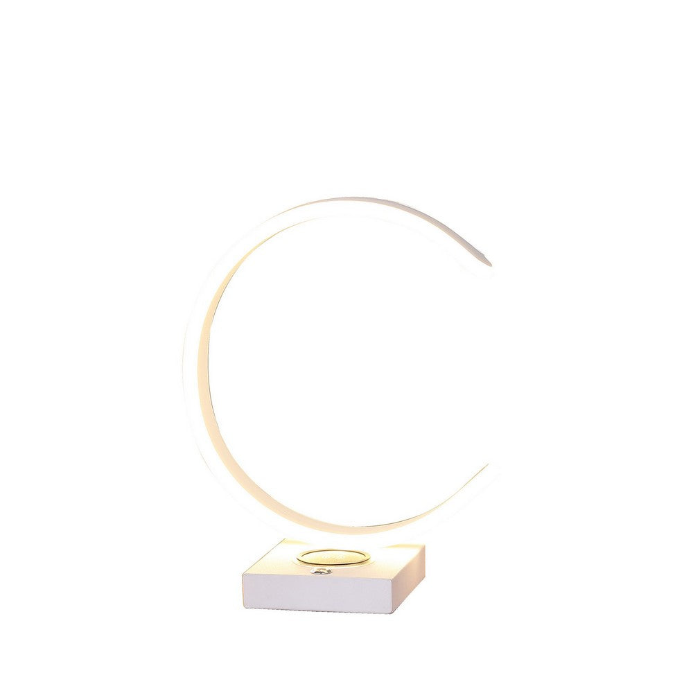 Benjara Metal C Shaped Table Lamp With Usb Plugin, White