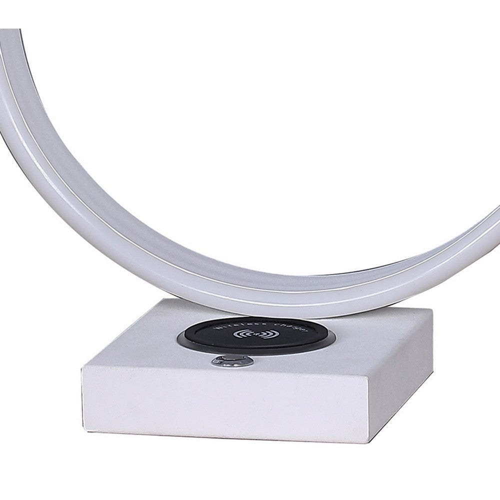 Benjara Metal C Shaped Table Lamp With Usb Plugin, White