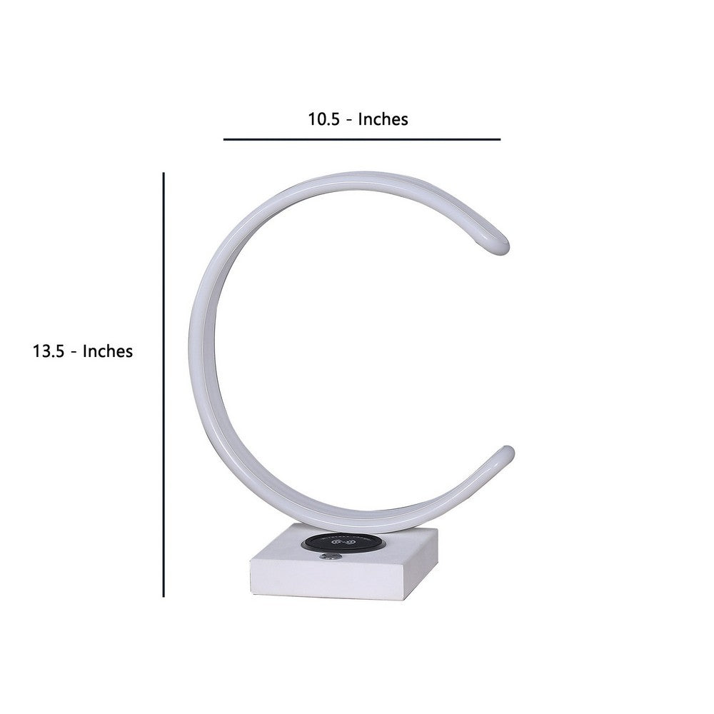 Benjara Metal C Shaped Table Lamp With Usb Plugin, White