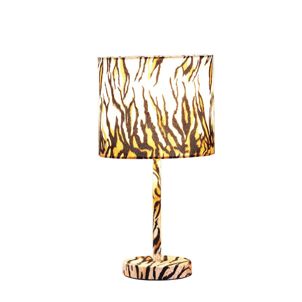 Benjara Fabric Wrapped Table Lamp With Striped Animal Print, Brown And Black