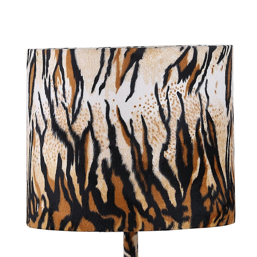 Benjara Fabric Wrapped Table Lamp With Striped Animal Print, Brown And Black