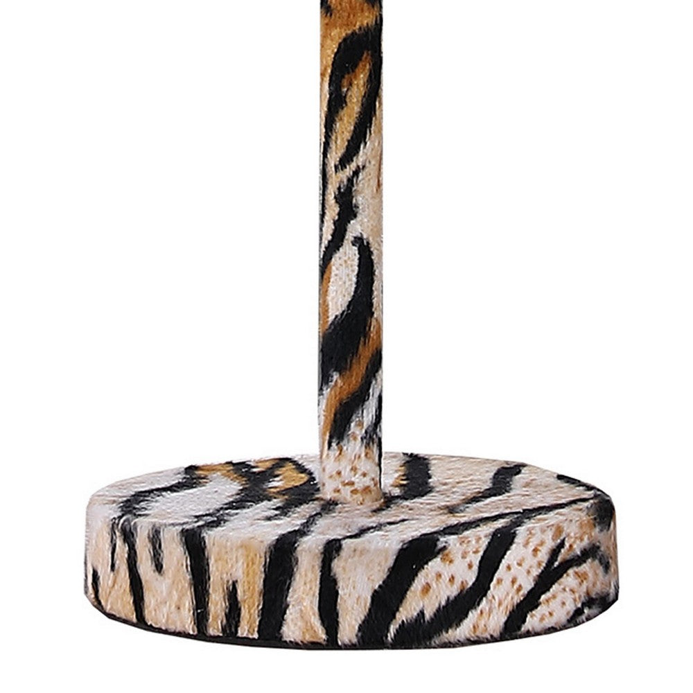 Benjara Fabric Wrapped Table Lamp With Striped Animal Print, Brown And Black
