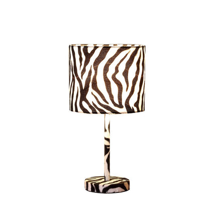 Benjara Fabric Wrapped Table Lamp With Animal Print, White And Black