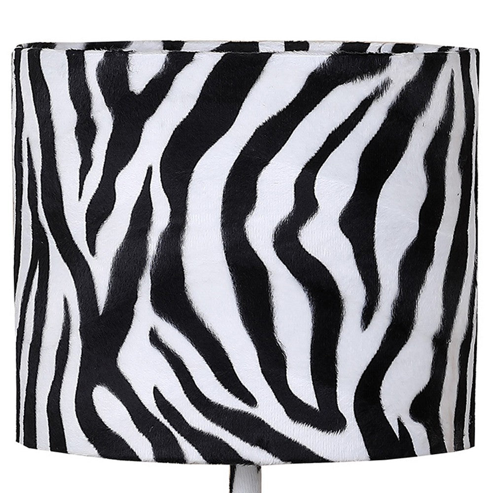 Benjara Fabric Wrapped Table Lamp With Animal Print, White And Black