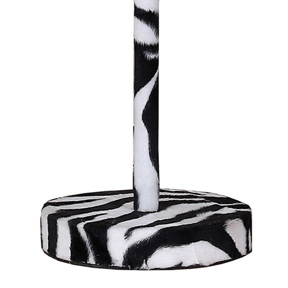 Benjara Fabric Wrapped Table Lamp With Animal Print, White And Black