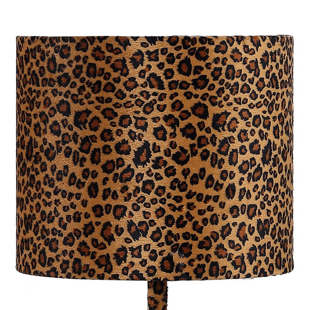Benjara Fabric Wrapped Table Lamp With Dotted Animal Print, Brown And Black