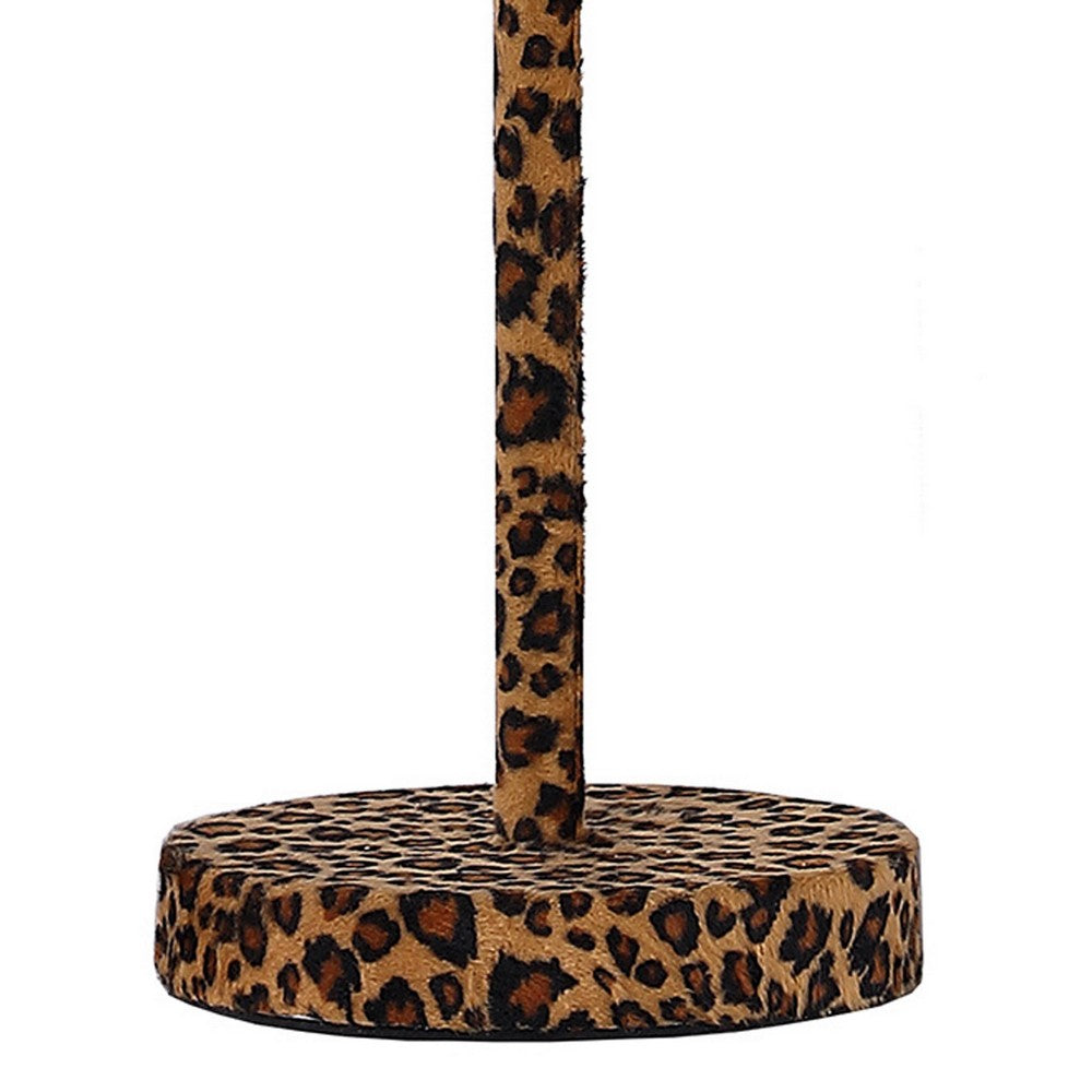 Benjara Fabric Wrapped Table Lamp With Dotted Animal Print, Brown And Black