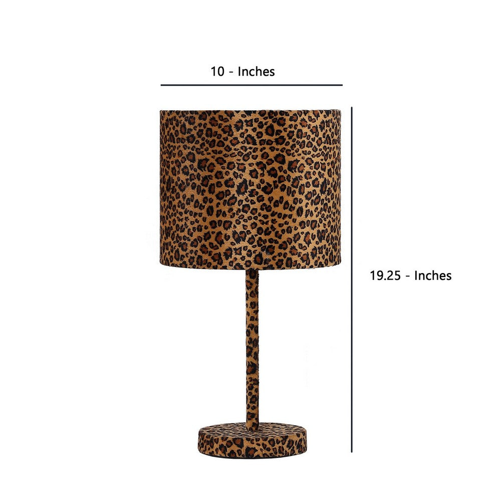 Benjara Fabric Wrapped Table Lamp With Dotted Animal Print, Brown And Black