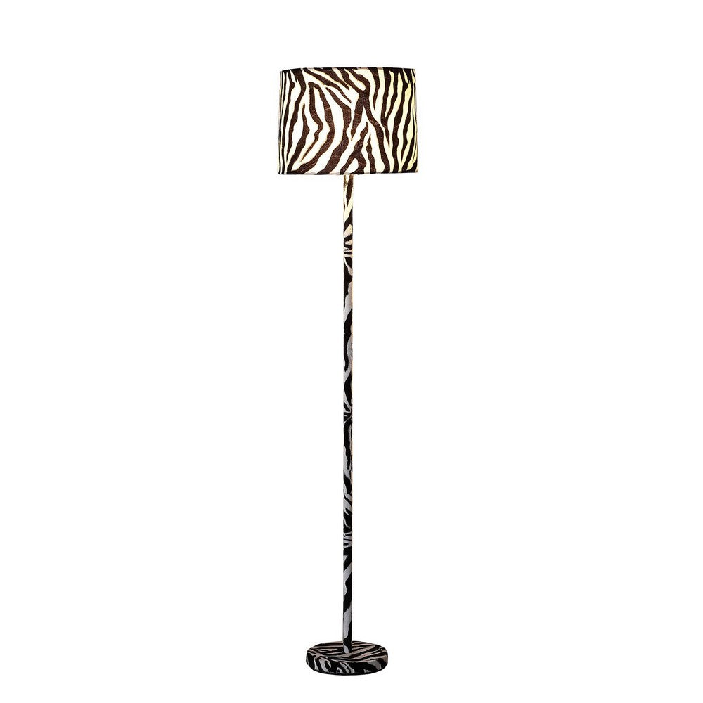 Benjara Fabric Wrapped Floor Lamp With Animal Print, White And Black