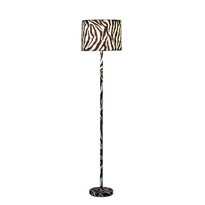 Benjara Fabric Wrapped Floor Lamp With Animal Print, White And Black