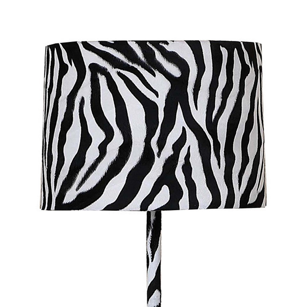 Benjara Fabric Wrapped Floor Lamp With Animal Print, White And Black