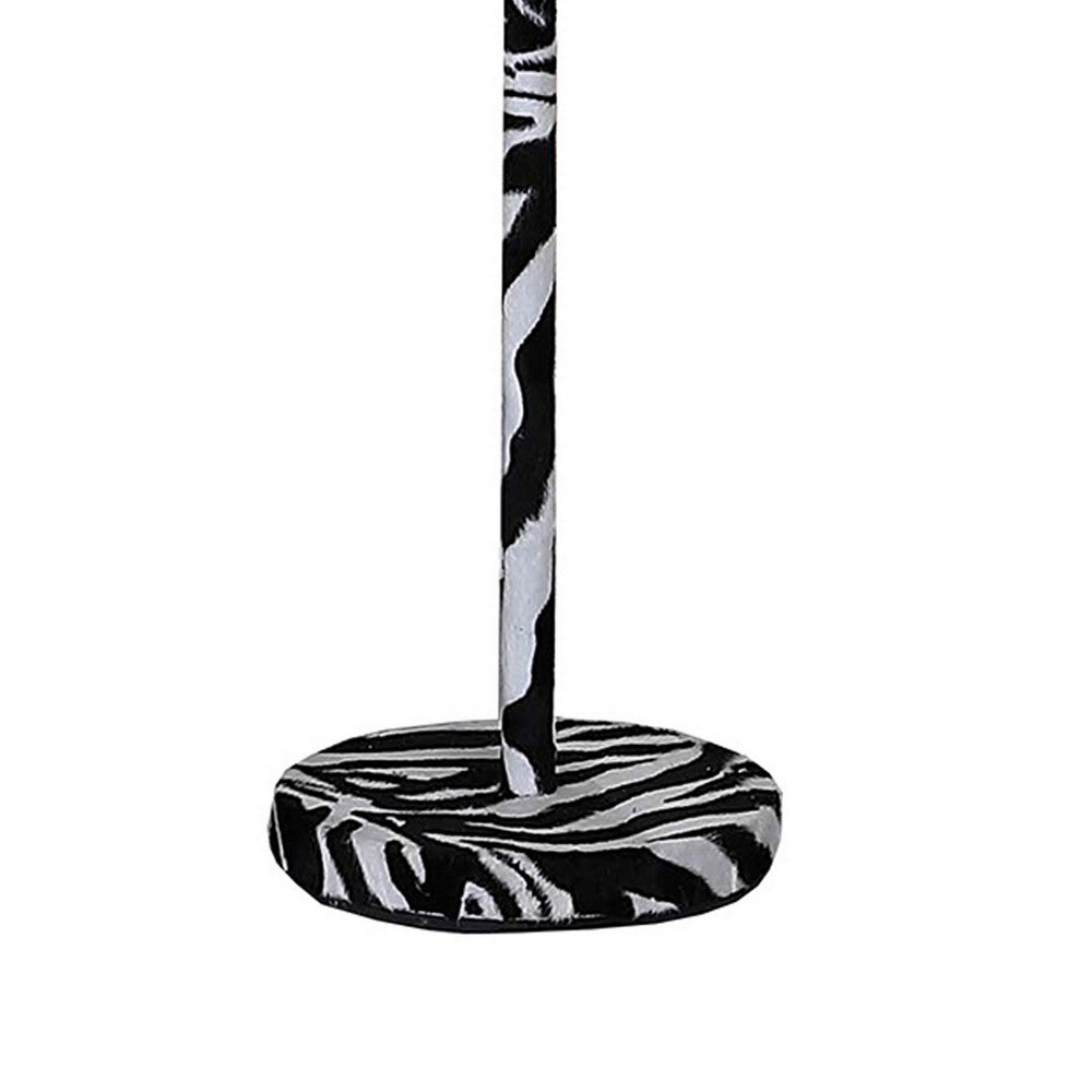 Benjara Fabric Wrapped Floor Lamp With Animal Print, White And Black
