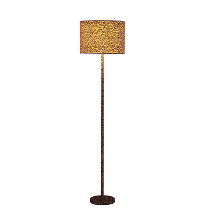 Benjara Fabric Wrapped Floor Lamp With Dotted Animal Print, Brown And Black