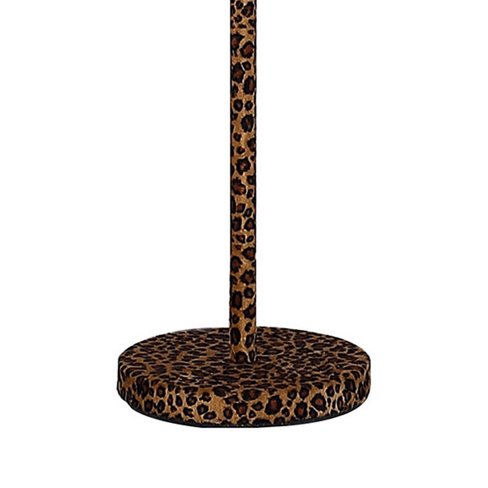 Benjara Fabric Wrapped Floor Lamp With Dotted Animal Print, Brown And Black