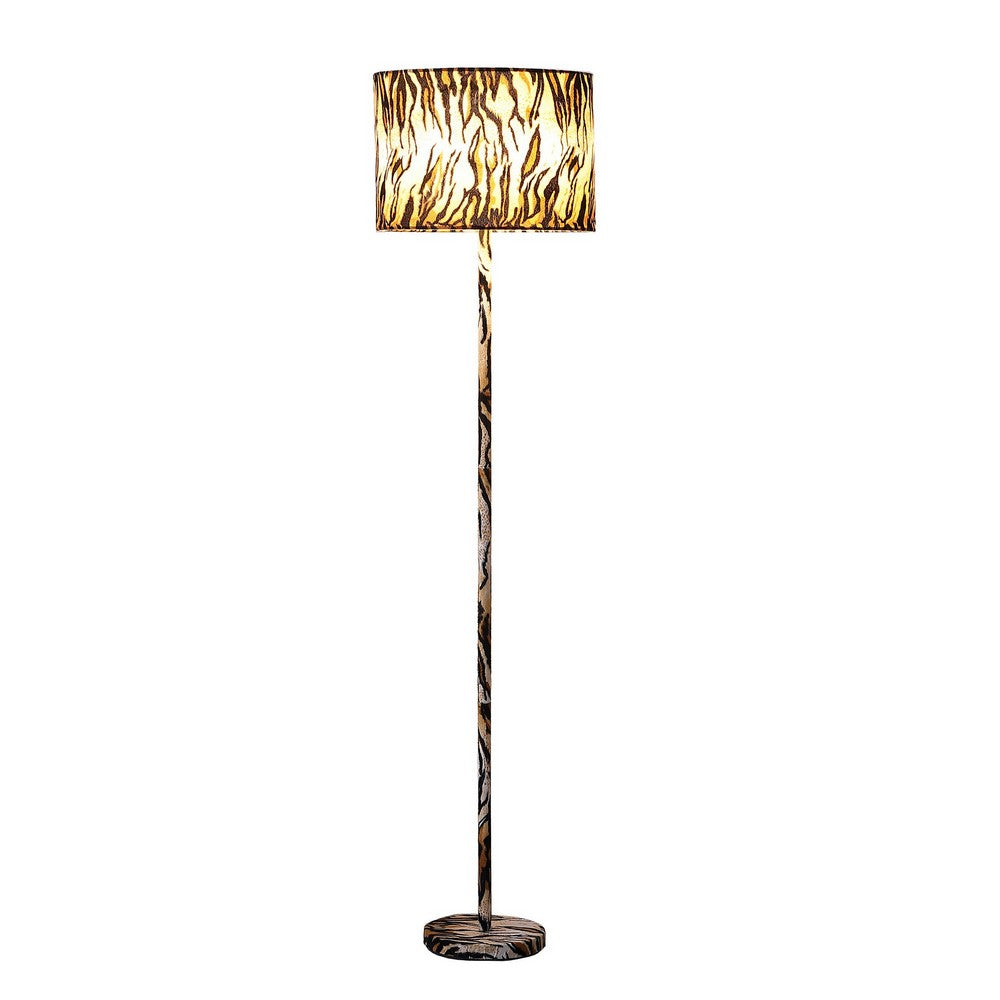 Benjara Fabric Wrapped Floor Lamp With Animal Print, Yellow And Black