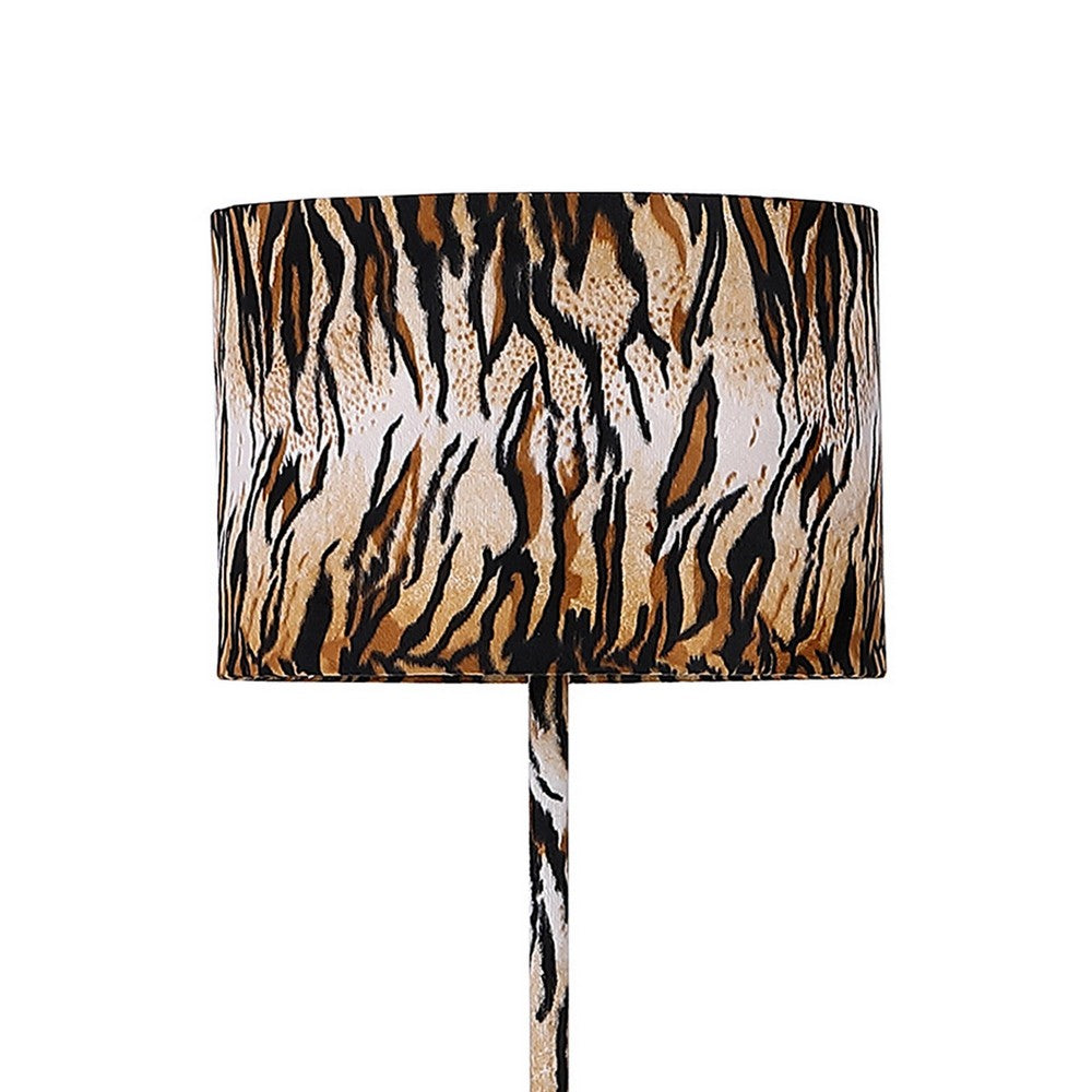 Benjara Fabric Wrapped Floor Lamp With Animal Print, Yellow And Black